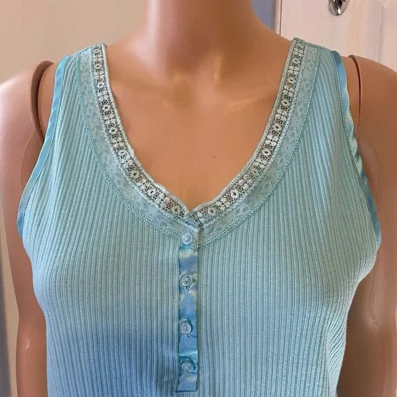 VTG Vanity Fair Fairy Cami Tank Top Size L Light Blue Babydoll Lace & Satin Trim - Picture 5 of 8